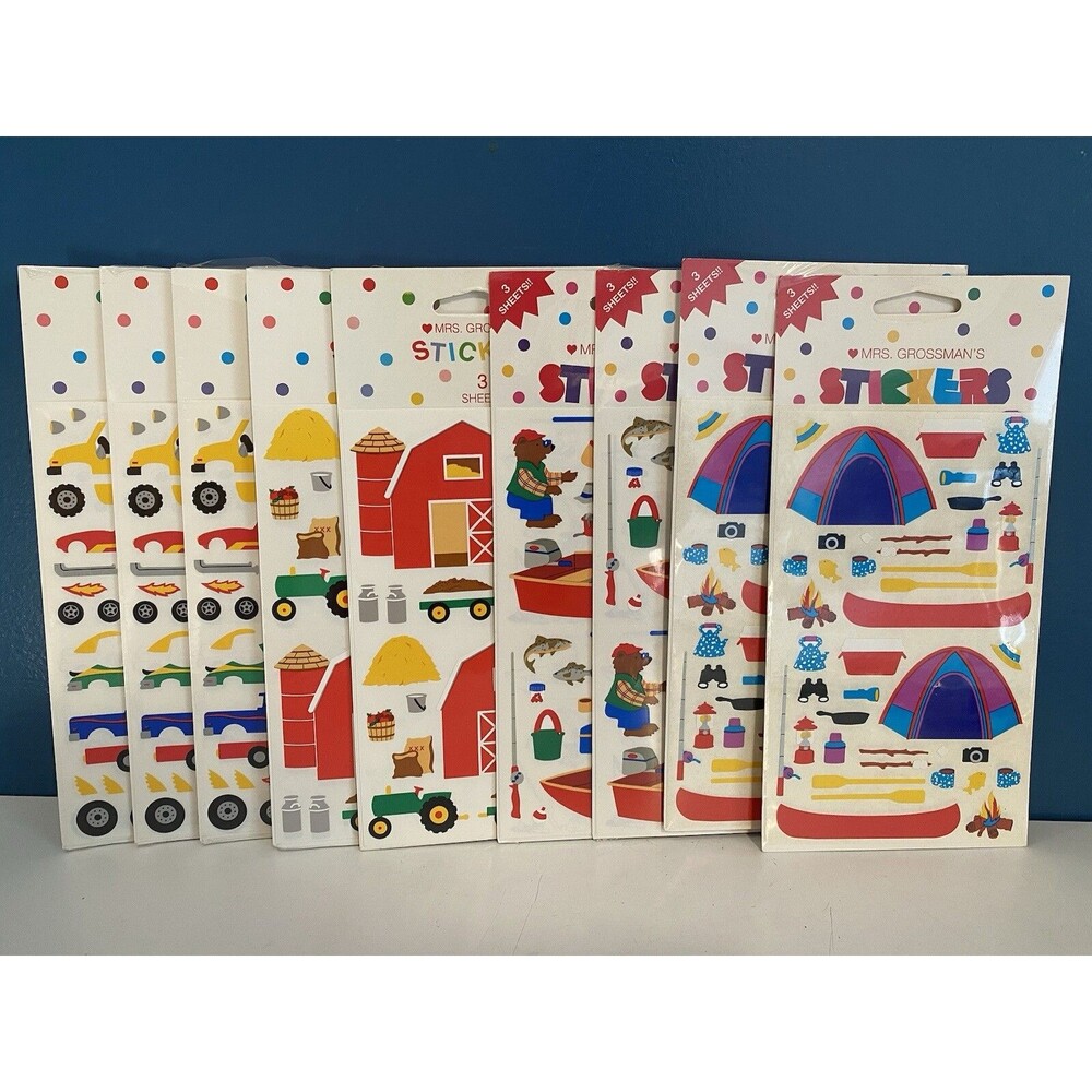 Mrs. Grossman Vintage Sticker Kits Lot 9 Packs Build A Car, Barn, Camp, Fish NEW